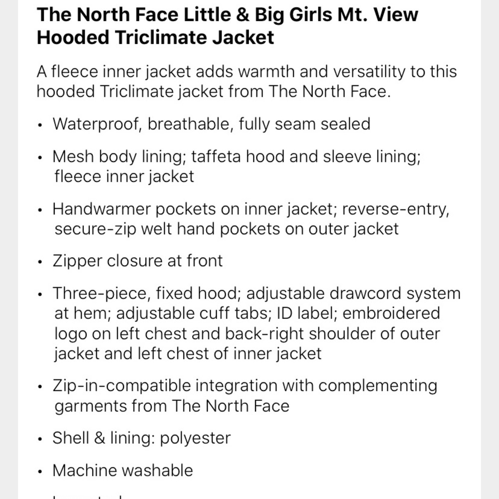 NWT The North Face Girls hooded triclimate jacket - Picture 8 of 8